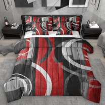 Manfei Black Red Gray Twin Bedding Sets 7pcs, Abstract Stripe Line Bedding Comforter Set, Modern Minimalist Sheet Sets, Super Cozy Room Decor