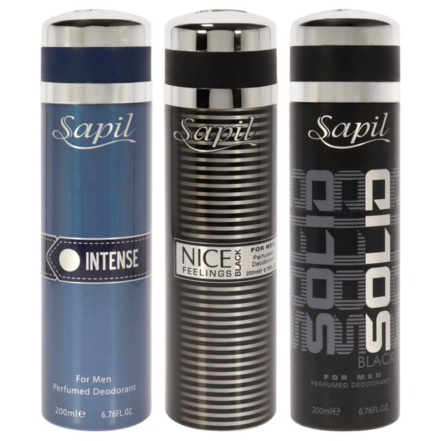 Sapil Kit by Sapil for Men - 3 Pc Kit 6.76oz Deodorant Spray - Solid Black, 6.76oz Deodorant Spray - Intense, 6.76oz Deodorant Spray - Nice Feelings Black