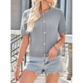 thumbnail image 2 of Womens Summer Short Sleeve Cardigan Cable Knit Cropped Button Down Crewneck Sweater Tops Light Gray S, 2 of 6