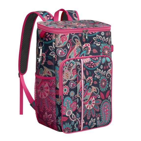 Indian Ethnic Paisley Ornament Insulated Cooler Backpack - 20L Capacity, Holds 26 Cans, Perfect for Parties & Outdoor Activities