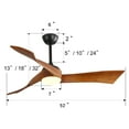 thumbnail image 3 of Sofucor 52"/60"/48" Noiseless Walnut Wood Ceiling Fan with Remote Control, Integrated Light Optional 52" Propeller Ceiling Fan with Light 52 Inches 52, 3 of 5