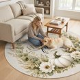 thumbnail image 2 of Small Round Rug 3Ft, Thanksgiving Non-Slip Washable Circle Rugs Carpet, Fall Pumpkin Eucalyptus Leaves Floral Watercolor Indoor Outdoor Rug Floor Mats Throw Runner for Bedroom Living Room Bathroom, 2 of 8