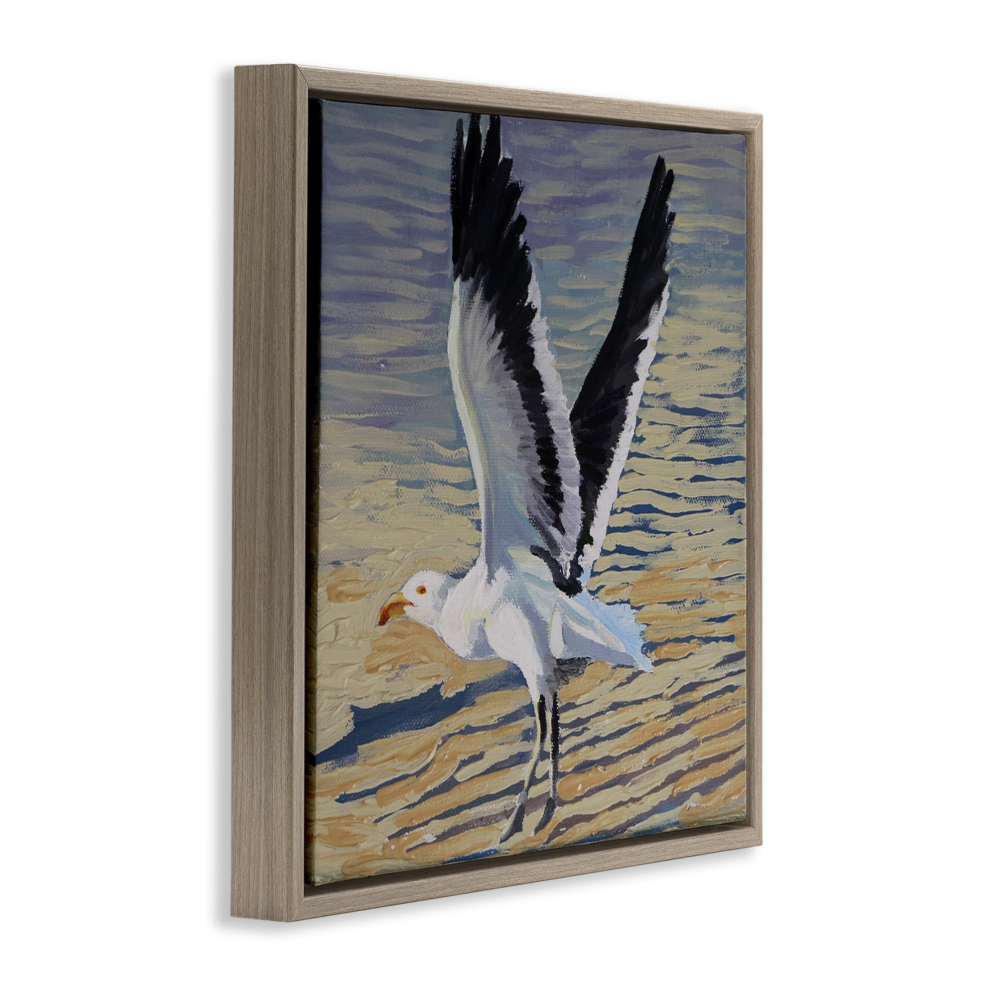 Stupell Industries Seagull Taking Flight Brown Framed Floater Canvas Wall Art, design by Violeta Vollmer