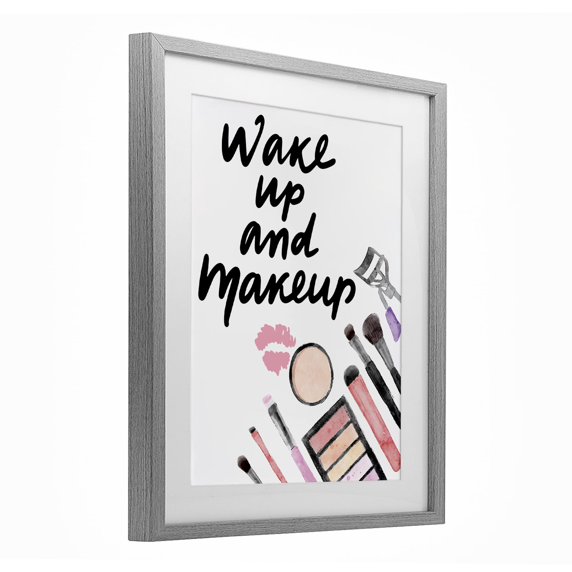 Stupell Industries Wake Up & Makeup Gray Framed Print Under Glass, design by Jesse Keith