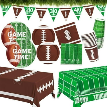 TOPRenddon Football Party Supplies Kit Serve 24,Includes Dinner Plates, Dessert Plates, Napkins, Cups,Banner and Touchdown Tablecloth for Football Birthday Party Football Game Day Tailgate Party