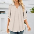 thumbnail image 6 of Bixock Plus Size Women 3/4 Length Sleeve Tops Maternity Shirts Linen Blouse Solid Color V Neck Roll Long Sleeve Lace Loose Wide Casual Daily Top, 6 of 6