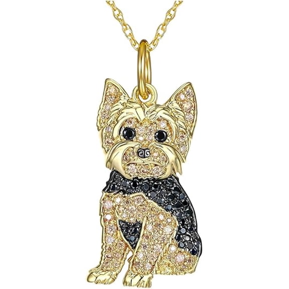Cute Crystal Yorkshire Dog Necklace for Women and Men Cartoon Animal Dog Pendant Necklace Pets Lover Jewelry