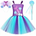 thumbnail image 4 of Vestido de tutú de sirena para niñas, vestido de princesa de tul para fiesta de cumpleaños de niños, disfraz de sirena para Halloween, ropa para niños, 4 of 5
