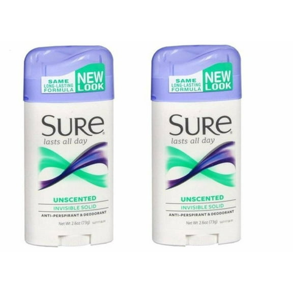 Sure Anti-Perspirant & Deodorant Invisible Solid Unscented 2.6 Ounce Pack of 2