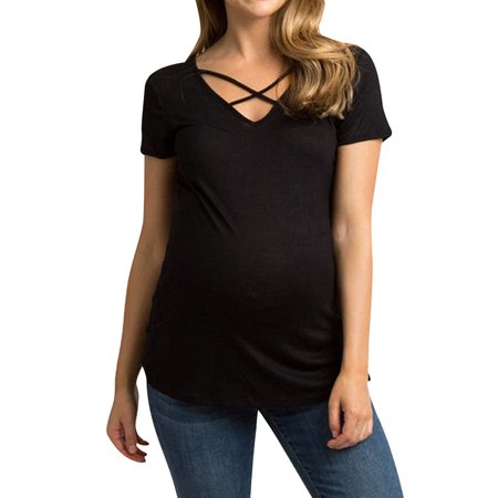 Starvnc Women Short Sleeve Criss Cross V Neck Pregnancy Maternity