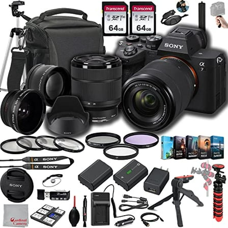 Sony a7 IV Mirrorless Digital Camera 33MP w/ 28-70mmmm Lens ILCE-7M4K/B, 128GB Memory.43 Wide & 2X Lenses, Case. Tripod, Filters, Hood, Grip,Spare Battery & Charger, Software Kit -Deluxe Bundle