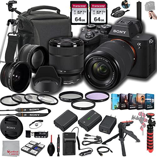 Sony a7 IV Mirrorless Digital Camera 33MP w/ 28-70mmmm Lens ILCE-7M4K/B, 128GB Memory.43 Wide & 2X Lenses, Case. Tripod, Filters, Hood, Grip,Spare Battery & Charger, Software Kit -Deluxe Bundle