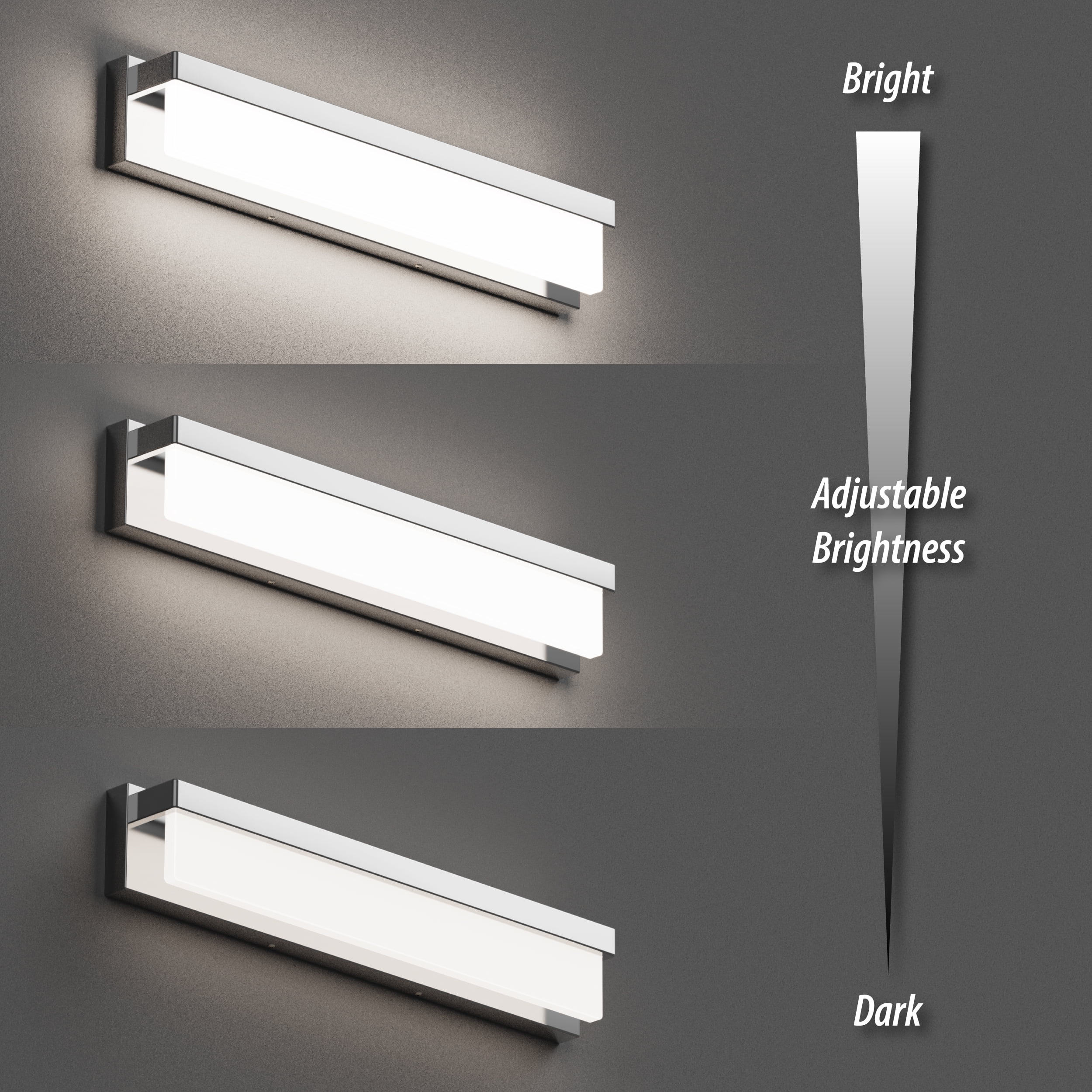 LIGHTINN 24.4" LED Bathroom Vanity Light Fixture Rectangle LED Bath Bar Modern Lighting Bar Bathroom Over Mirror Light (Chrome)