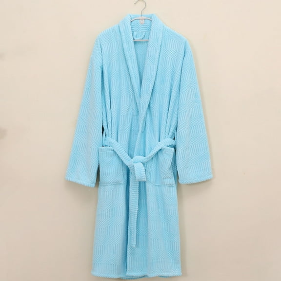 uublik Women Robes Flannel Robes Casual Long Sleeves Robes Winter Woman Bathrobe Nightwear Blue