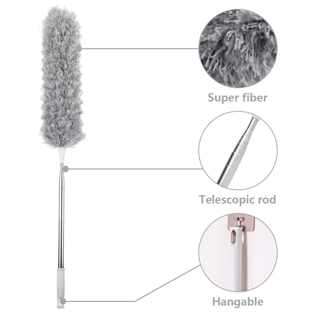 Plumeau Télescopique Extensible - Manche Réglable 33-80 Cm, Tête Microfibre Lavable Pour Poussière Stores, Meubles Hauts