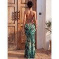 thumbnail image 4 of Womens Green Textured Halter Maxi Dress Deep V-Neck Cutout Backless, 4 of 6