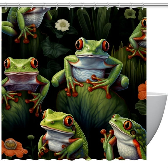 Frog Waterproof Bathroom Curtains Set with Hook, Printed Shower Curtain Set for Bathroom Decoration