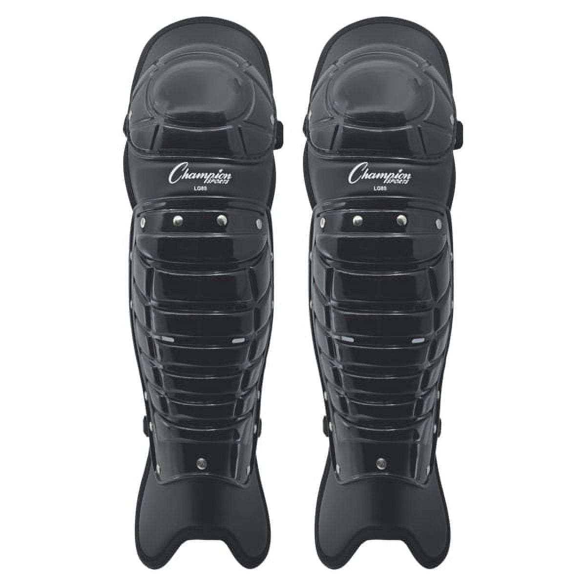 Champion Sports Umpire Leg Guards: Single Knee Umpire’s Shin Guard for Baseball & Softball - Pair of 16.5" Umpiring Shin Pads for Adults - Black