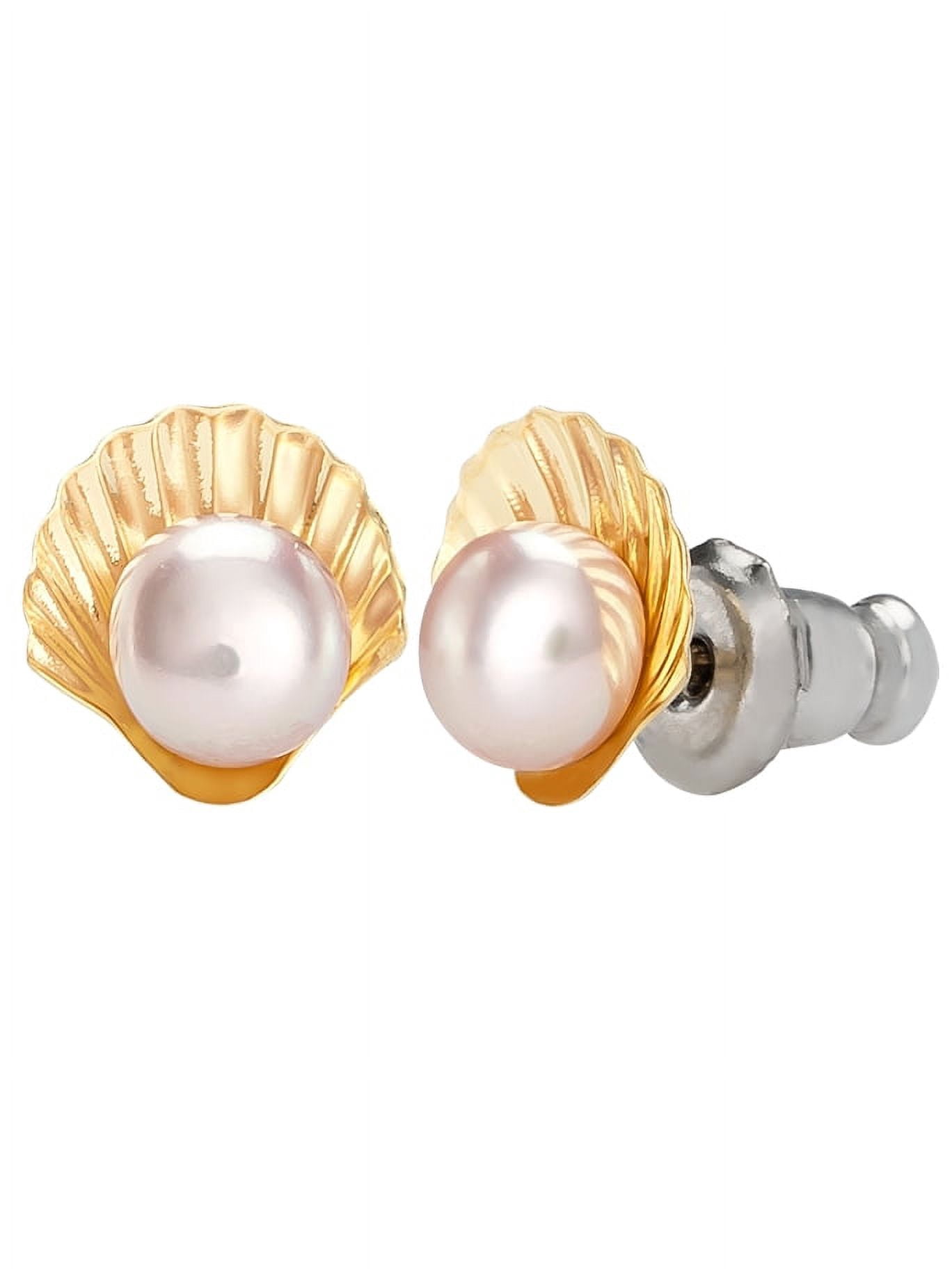Disney The Little Mermaid 10kt Gold Ariel Freshwater Cultured Pearl Shell Stud Earrings for Girls