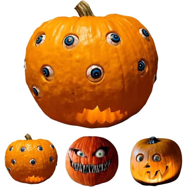 Calabaza de Halloween aterradora con ojos móviles, decoraciones de Halloween con calabazas de múltiples ojos, decoración de calabaza de Halloween artificial