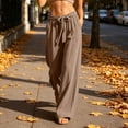 thumbnail image 5 of Npasoilc Drawstring Elastic Waist Pants for Women Linen Blend Solid Color Pocket Summer Trousers,Brown, 5 of 6