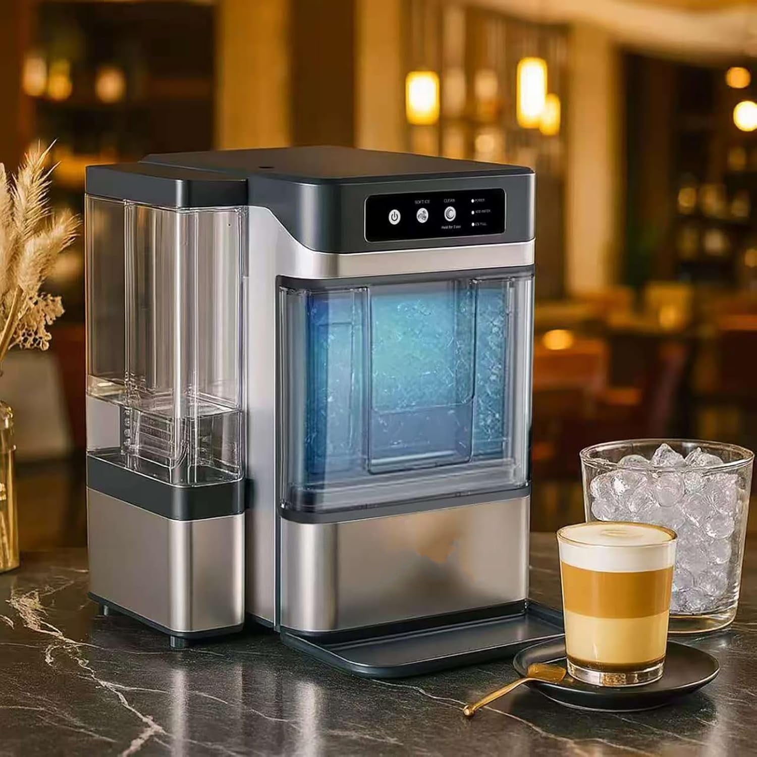 SHZOND Nugget Ice Maker Countertop with Self-Cleaning, 48lbs/24Hrs, 6-Min Quick Ice, Chewable & Crunchy Pellet Ice, 4.3L Dual-Tank for Home Kitchen Bar Countertop