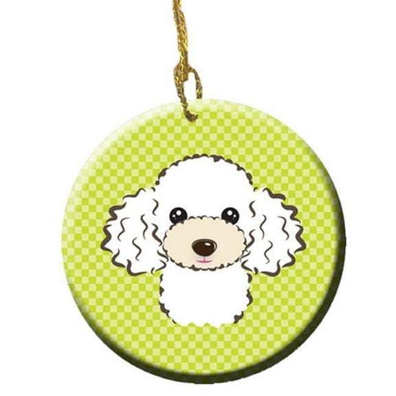 Checkerboard Lime Green White Poodle Ceramic Ornament, 2.81 In.