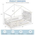 thumbnail image 3 of Floor Bed Twin Size House Shaped Floor Bed with Globe String Lights, Storage Bookshelf, Twin Metal Bed Frame with Door, Safety Guardrail and Side Pockets, Montessori Floor Bed for Bedroom, White, 3 of 10