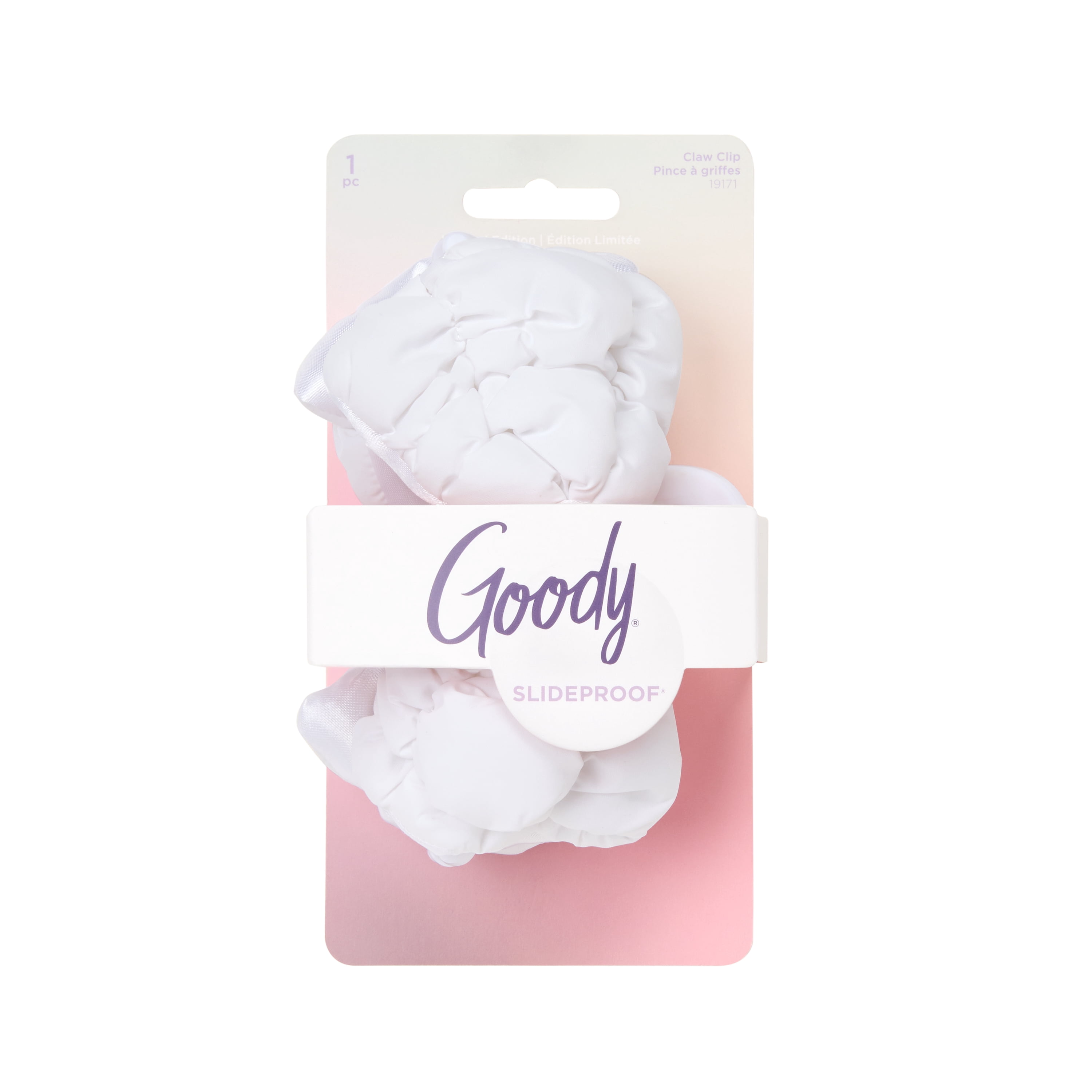 Goody Luxe Puffer Bow Claw Clip Winter White Quilted SlideProof 1 Count