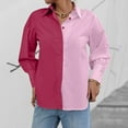 thumbnail image 2 of Womens Button Down Shirts Long Sleeve V Neck Color Block Casual Plain Blouses Tops, 2 of 7