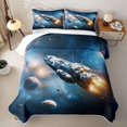 thumbnail image 2 of Manfei Celestial Cosmic Planets Twin Quilt Set,Dreamy Spaceships Twin Coverlet Set,Blue Gold,Black Reversible,2 Pieces,1 Bedspread and 1 Pillowcase, 2 of 7