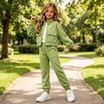 thumbnail image 5 of WAVSUF Girls Sweatshirt Outfits Long Sleeve Jacket and Jogger Sweatpants with Pockets Fall Casual Warm Sets 2 Piece Green 2, 5 of 8