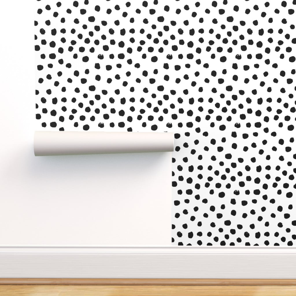Removable Wallpaper Swatch - Dots Spots Black Minimal Monochrome Baby Custom Pre-pasted Wallpaper Spoonflower - Walmart.com