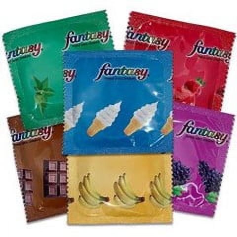Fantasy Flavored Condoms, Pack of 48: (Vanilla, Strawberry, Mint, Grape, Chocolate, and Banana)