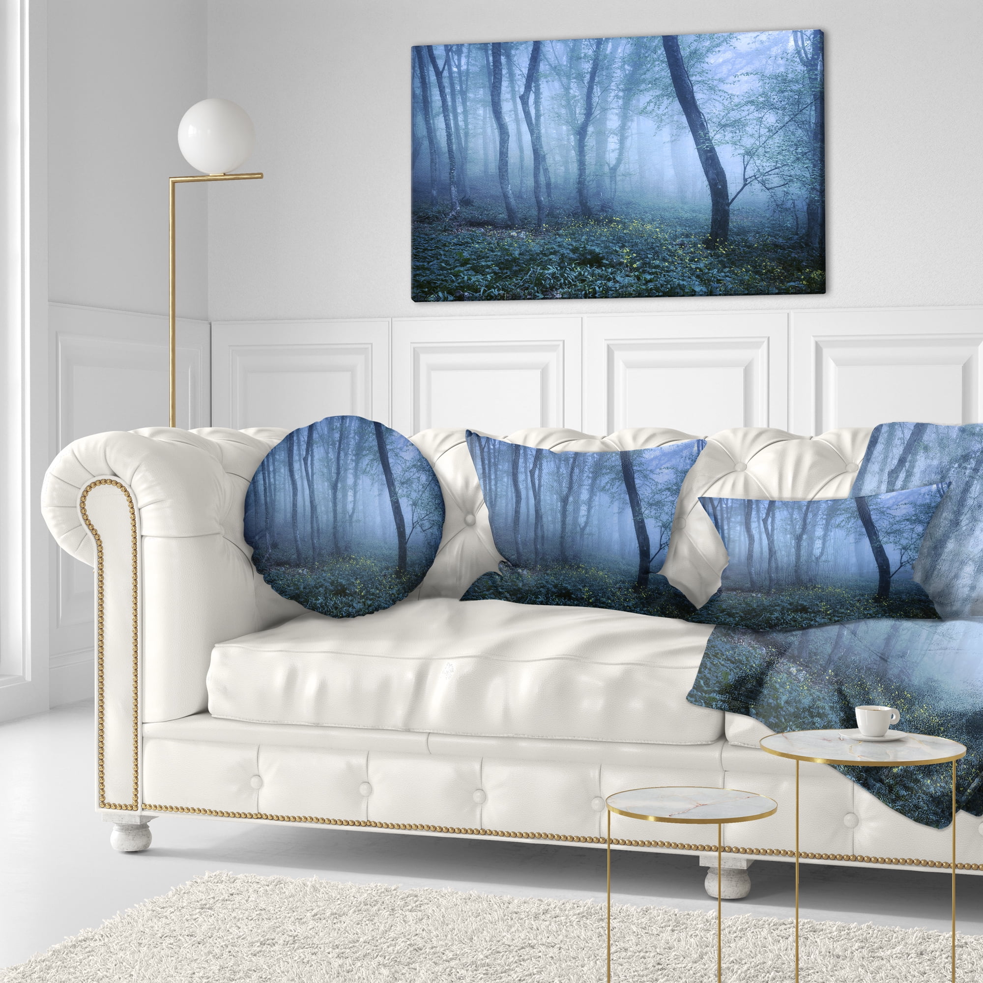 Designart Trail Through Blue Fall Forest - Landscape Photo Throw Pillow - 12x20