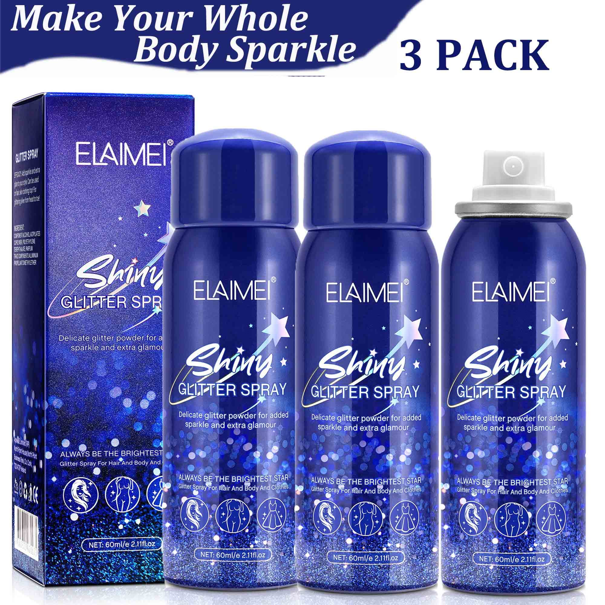 3 Pack Elaimei Shiny Glitter Spray Long Lasting, Glitter Powder Spray for Hair  Body Skin and Clothes,Waterproof & Skin Friendly 
