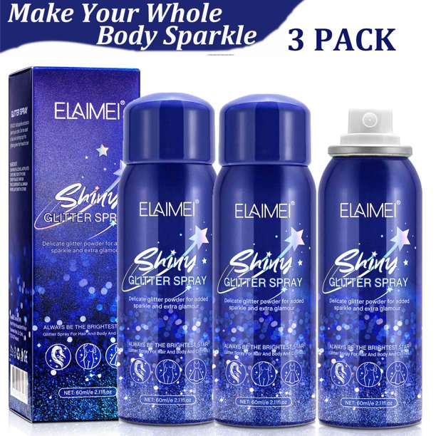 3 Pack Elaimei Shiny Glitter Spray Long Lasting, Glitter Powder Spray