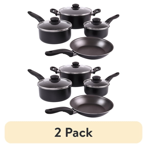 (2 pack) Mainstays 7 Piece Non Stick Aluminium, Pots and Pans Cookware Set, Black