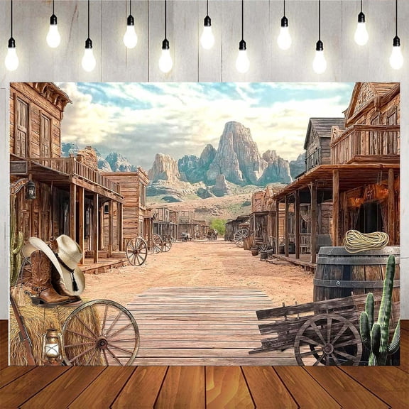 5x3ft Western Backdrops for Photoshoot Rodeo Backdrop Country Themed Party Decorations Wild West Decor Wooden House Baby Shower Photo Background for Birthday Wedding Supply
