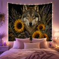 thumbnail image 2 of Gray Wolf Portrait with Sunflowers on Black Background, Mystical Boho for Wildlife Enthusiasts, Nature Wall Art Decor, Housewarming Gift, Tapestry Wall Hanging for Living Room and Bedroom, 2 of 7