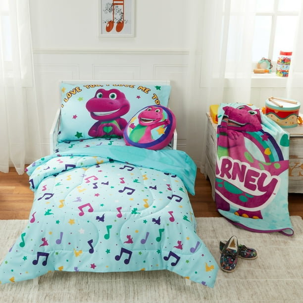 Barney Toddler Bedding, 5Pc Set, Comforter, Sheet, Pillowcase