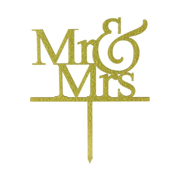 O'Creme Mr-&-Mrs Block-Letter Acrylic Gold-with-Glitter Cake Topper
