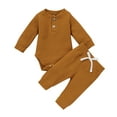 thumbnail image 1 of goowrom Toddler Outfits Set, Henley Neck Romper + Casual Pants, 1 of 10