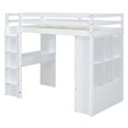 thumbnail image 6 of Twin Size Loft Bed with Large Shelves, Writing Desk and LED Light, Solid Wood Loft Bed Frame with Ladder and Safety Guardrails for Kids Girls Boys Bedroom, No Box Spring Needed, White, 6 of 7