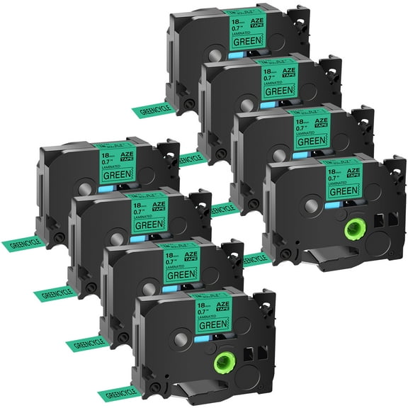 GREENCYCLE 8PK Compatible for Brother P-touch Black on Green 18mm TZ TZe TZe-741 TZ-741 TZe741 TZ741 Laminated Label Tape