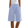 thumbnail image 4 of Ahdbta Womens Cotton Linen Bermuda Shorts Wide Leg Knee Length Summer Casual Long Shorts High Waisted Drawstring Shorts with Pockets, 4 of 9