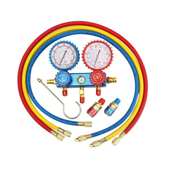 3 Way AC Manifold Gauge Set High/Low Pressure R12 R22 R134A R410A Refrigerant Gauge With 5ft Hoses For Car Air Conditioning