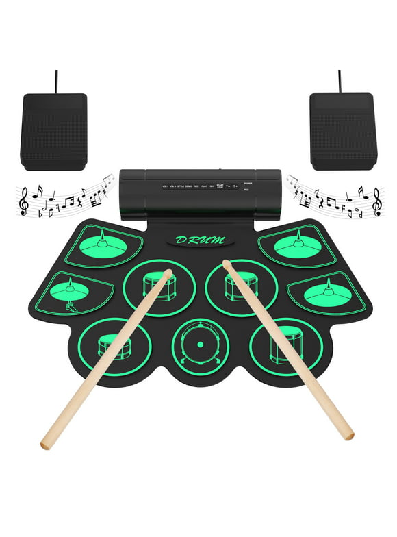 Electronic Drum Set - Roll Up Drum Practice Pad Portable MIDI Drum Kit with Headphone Jack, Built-in Speaker Drum Pedals Drum Sticks, Music Set Toy for Kids Boys Girls Christmas Birthday Gift