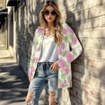 thumbnail image 4 of Garronmavis Women's Lightweight Open Front Cardigans Plus Size Long Sleeve Kimono Cover Ups for Women Beach Cardigan Sweater Jacket Pink Roses, 4 of 6
