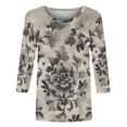 thumbnail image 4 of YUNAFFT Elegant Floral Print 3/4 Sleeve Round Neck Blouse for Women Soft Stretchy Breathable Comfort Fit Casual Wear Tops, 4 of 5
